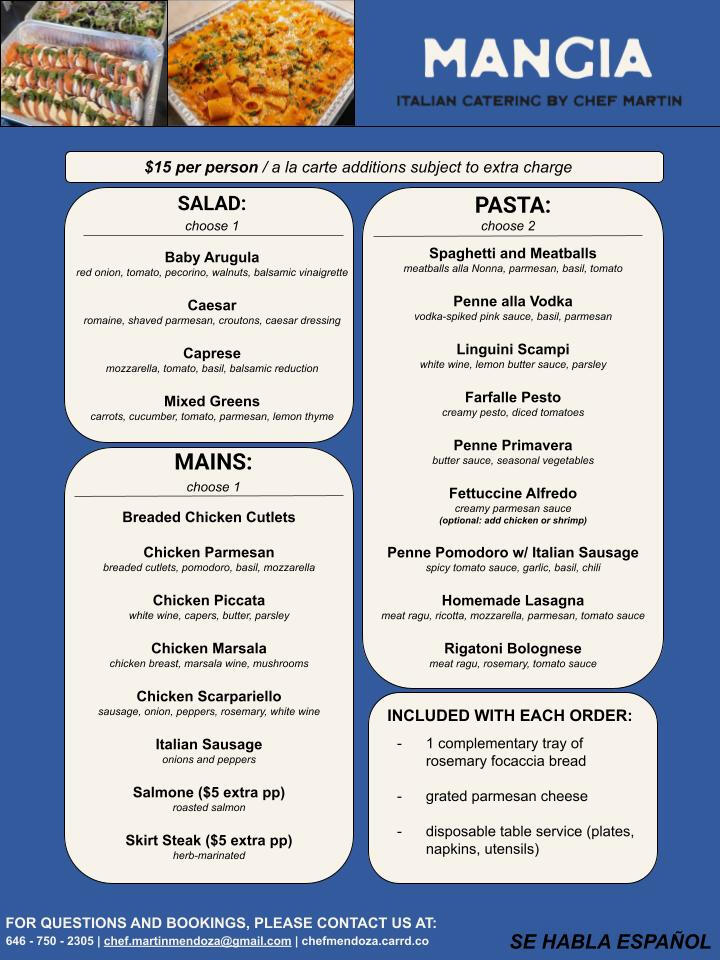 Sample Catering Menu - Italian